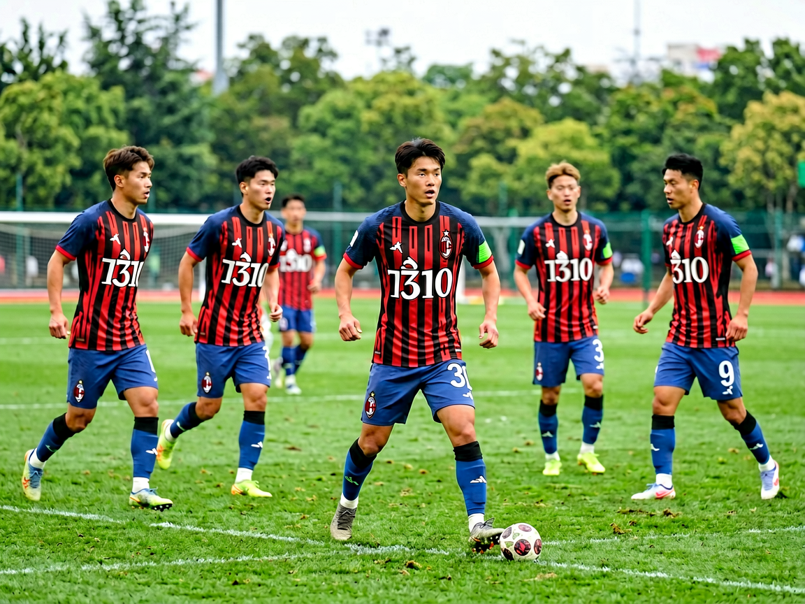 AC米兰球队训练场景，球员进行战术演练